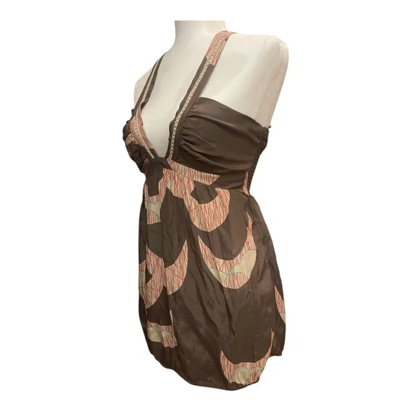 $188 Anthropology Harkham Brown Silk Mini Dress Tunic Medium NWT - Picture 3 of 15